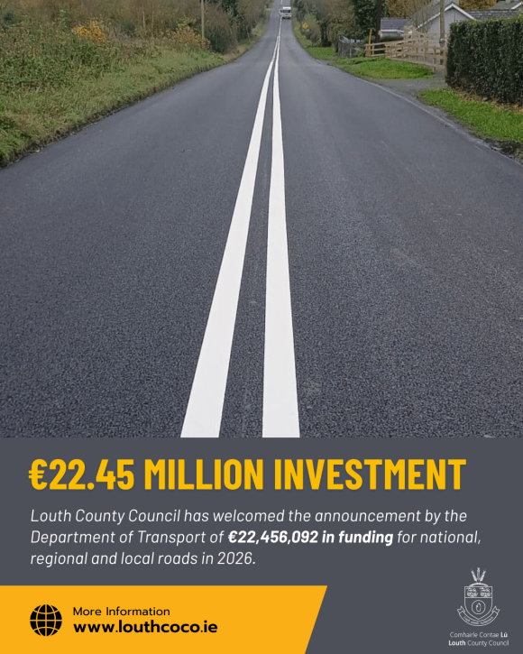Louth County Council Welcomes €22.45 million Investment in&nbsp;Roads